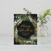 Moderne, minimale waterverf met zwarte kerst folie feestdagen briefkaart (Staand Voorkant)