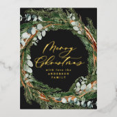 Moderne, minimale waterverf met zwarte kerst folie feestdagen briefkaart (Voorkant)