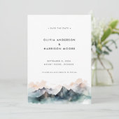Moderne minimale Waterverf Mountain bruiloft Save The Date (Staand voorkant)