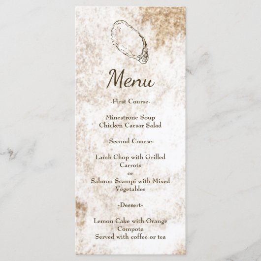 Moderne minimale Waterverf Oyster Beach bruiloft Menu (Voorkant)