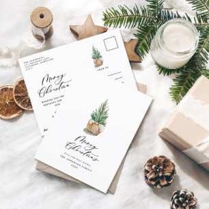 Moderne minimale waterverf vrolijke kerstboom feestdagenkaart