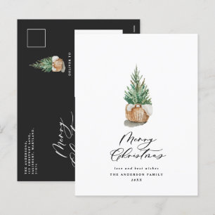 Moderne minimale waterverf vrolijke kerstboom feestdagenkaart