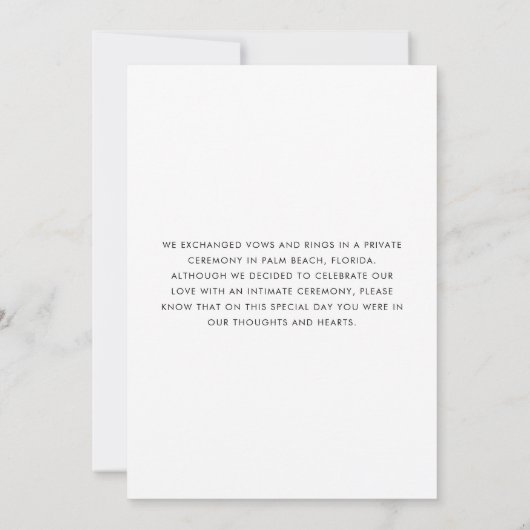 Moderne minimale We Eloped bruiloft aankondiging (Achterkant)