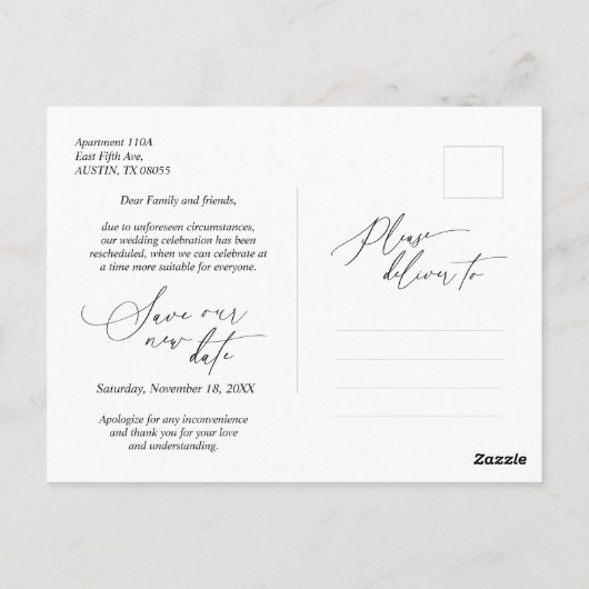 Moderne, minimale weddenschap-uitnodiging opnieuw  briefkaart (Achterkant)