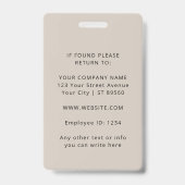 Moderne minimale werknemer-ID voor bedrijven Badge (Achterkant)