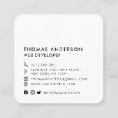 Moderne minimale witte aangepaste QR-code sociale  Vierkante Visitekaartje (Achterkant)
