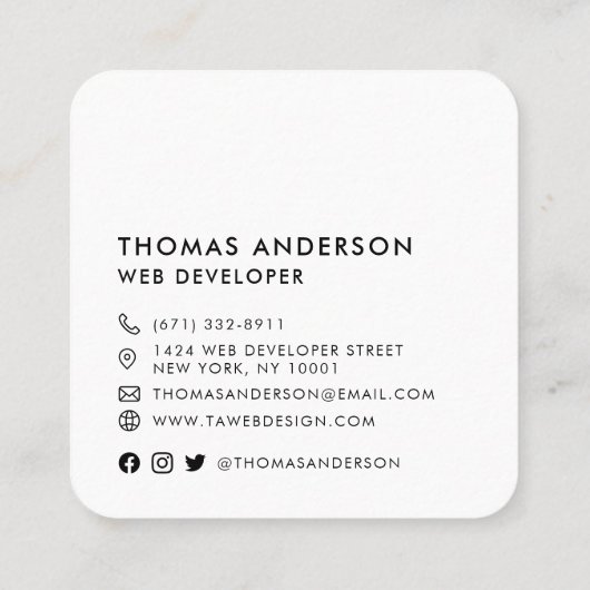 Moderne minimale witte aangepaste QR-code sociale  Vierkante Visitekaartje (Achterkant)