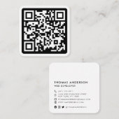 Moderne minimale witte aangepaste QR-code sociale  Vierkante Visitekaartje (Voorkant / Achterkant)