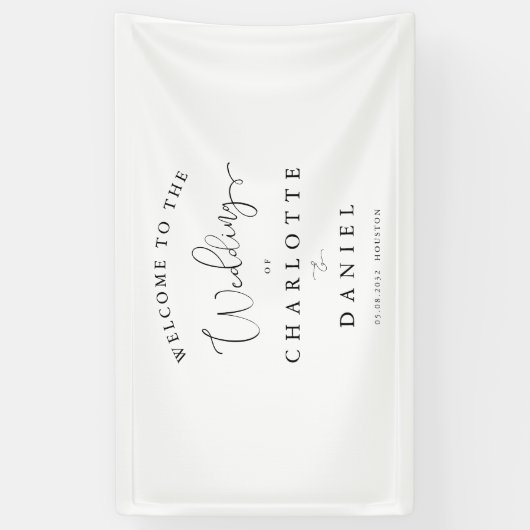 Moderne, minimale, witte bruiloft spandoek (Verticaal)