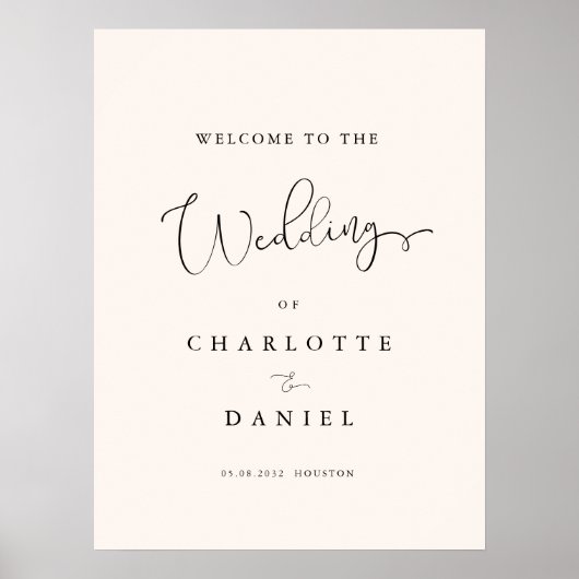 Moderne, minimale, witte bruiloft welkom poster (Voorkant)