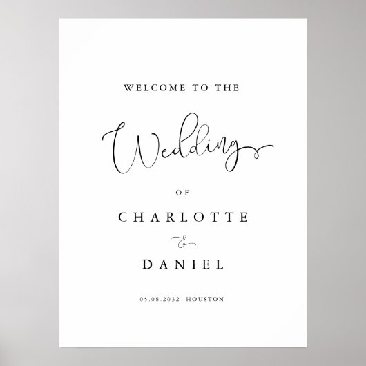 Moderne, minimale, witte bruiloft welkom poster (Voorkant)