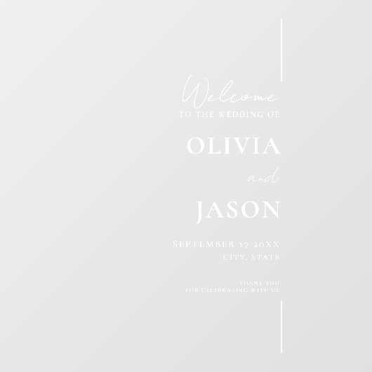 Moderne minimale witte bruiloft welkom raamsticker (Vel)