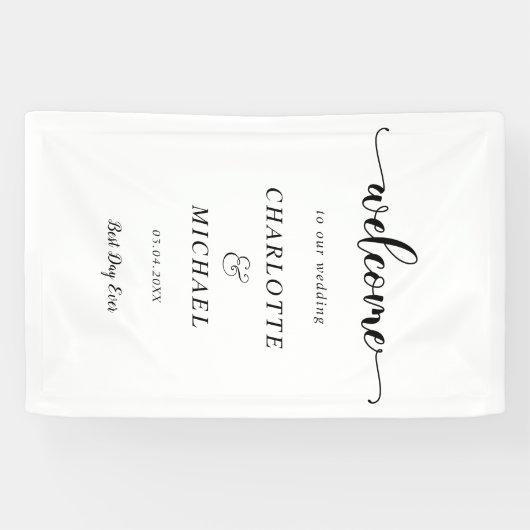 Moderne, minimale, witte, bruiloft welkom spandoek (Horizontaal)