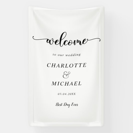 Moderne, minimale, witte, bruiloft welkom spandoek (Verticaal)