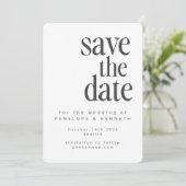 Moderne, minimale witte, eenvoudige bruiloft save the date (Staand voorkant)