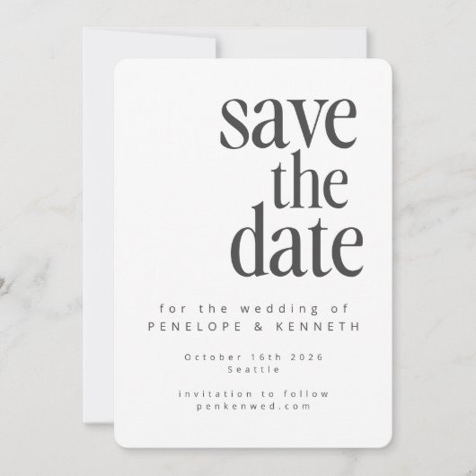 Moderne, minimale witte, eenvoudige bruiloft save the date (Voorkant)