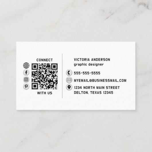 Moderne minimale witte en zwarte Logo QR-code Visitekaartje (Achterkant)