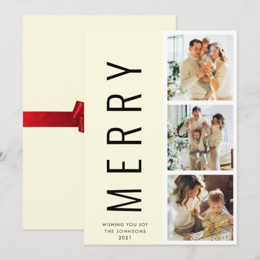 Moderne, minimale witte feestelijke kerstkaart 3 kaart (Voorkant / Achterkant)