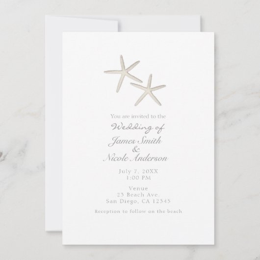 Moderne minimale witte grijze strand bruiloft uitn kaart (Achterkant)