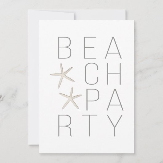 Moderne minimale witte grijze strand party uitnodi kaart (Voorkant)