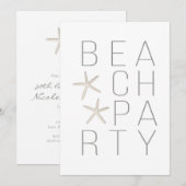 Moderne minimale witte grijze strand party uitnodi kaart (Voorkant / Achterkant)
