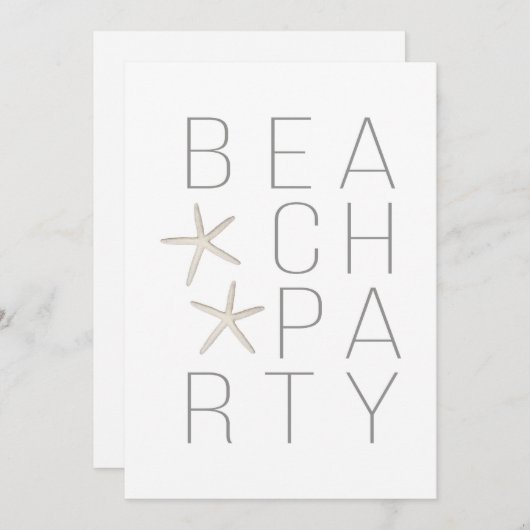 Moderne minimale witte grijze strand party uitnodi kaart (Voorkant / Achterkant)