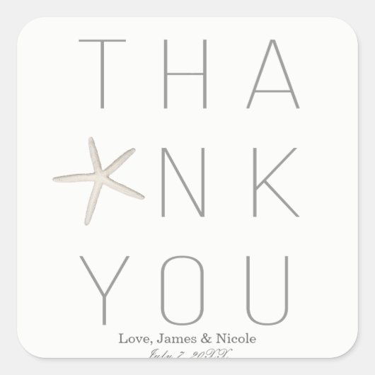 Moderne minimale witte grijze strandbruiloft Dank  Vierkante Sticker (Voorkant)