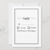 Moderne, minimale witte kaart op zwarte RSVP-kaart (Voorkant)
