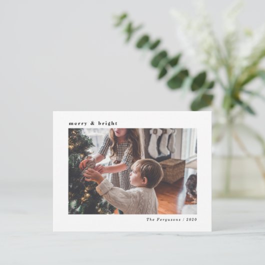Moderne, minimale witte kerstfeestelijke fotokaart briefkaart (Staand voorkant)