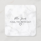 Moderne minimale witte marmer en mint groene nagel vierkante visitekaartje (Voorkant)