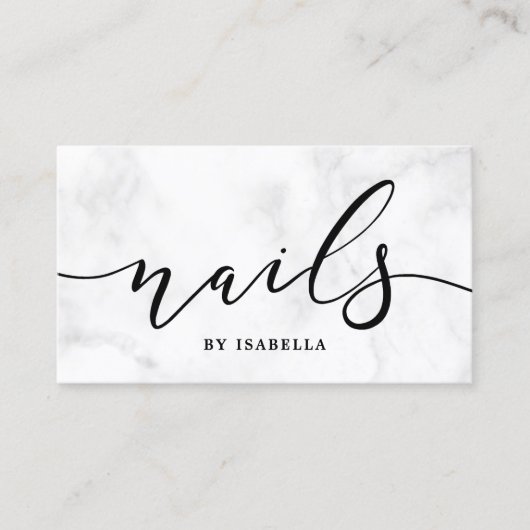 Moderne minimale witte marmer- en mintnagels visitekaartje (Voorkant)