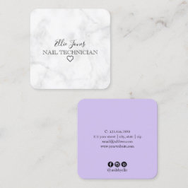 Moderne minimale witte marmer- en paarse nagels vierkante visitekaartje
