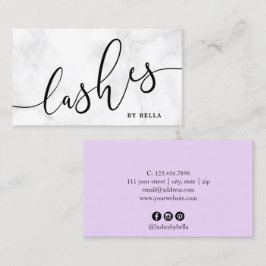 Moderne minimale witte marmer en paarse zweepslage visitekaartje