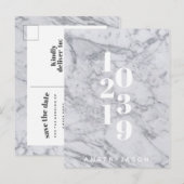 moderne minimale witte marmeren Save the Date Aankondigingskaart (Voorkant / Achterkant)