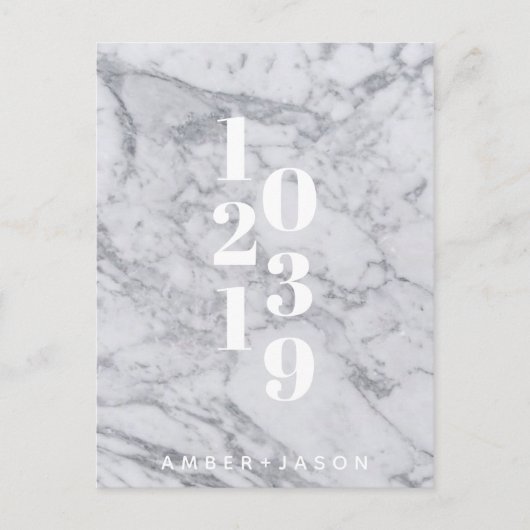 moderne minimale witte marmeren Save the Date Aankondigingskaart (Voorkant)