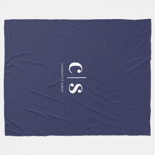 Moderne minimale witte monogram fleece deken (Voorkant (Horizontaal))