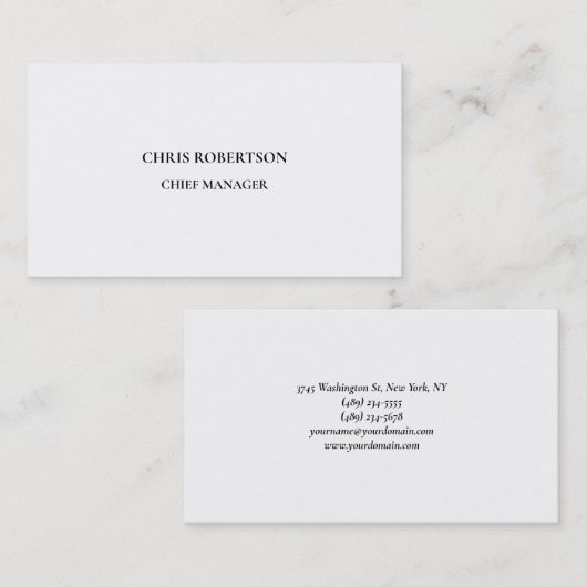 Moderne, minimale witte Professional Visitekaartje (Voorkant / Achterkant)