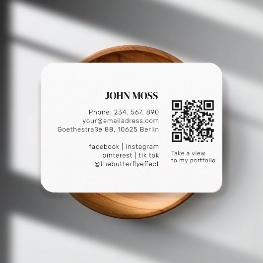 Moderne minimale witte QR-code Visitekaartje
