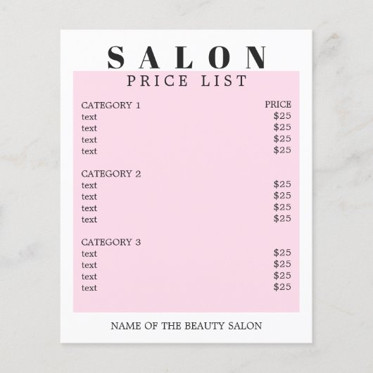 Moderne Minimale Witte Roos Salon Prijslijst Flyer (Voorkant)