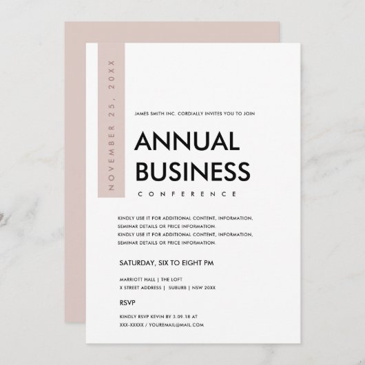 MODERNE MINIMALE WITTE ROZE CONFERENTIE EVENEMENT KAART (Voorkant / Achterkant)