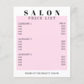 Moderne Minimale Witte Roze Salon Prijslijst Flyer (Voorkant)