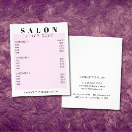 Moderne Minimale Witte Roze Salon Prijslijst Flyer