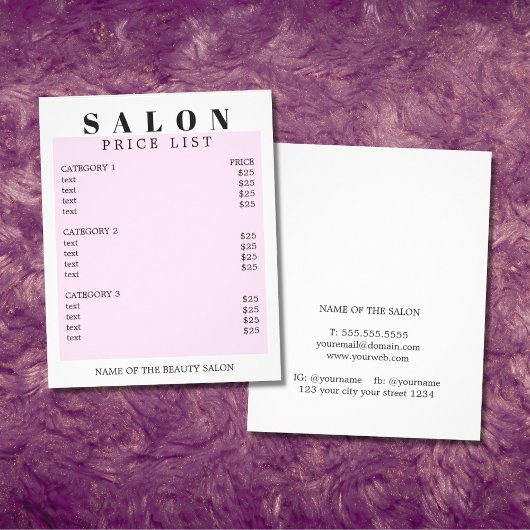 Moderne Minimale Witte Roze Salon Prijslijst Flyer