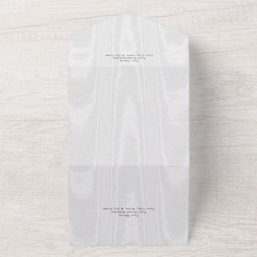 Moderne minimale witte satijnen taffeta QR-code All In One Uitnodiging (Buitenkant)