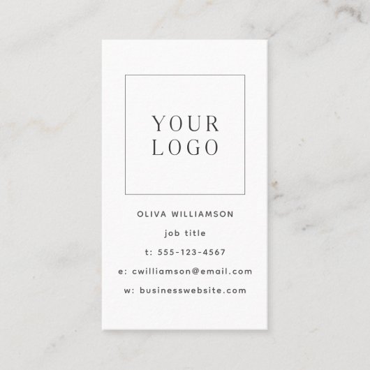 Moderne minimale witte verticale Logo QR-code Visitekaartje (Voorkant)