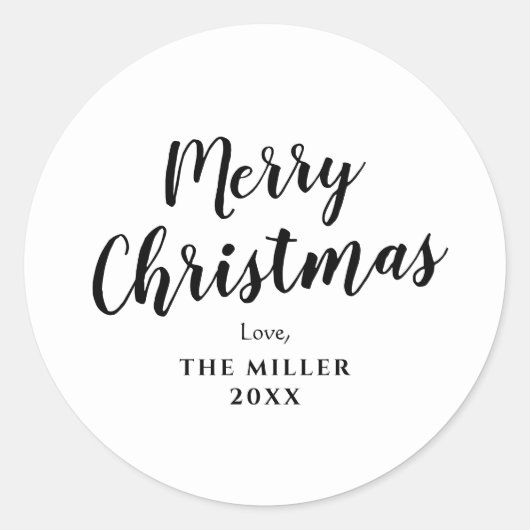 Moderne minimale witte vrolijke kerst familie ronde sticker (Voorkant)