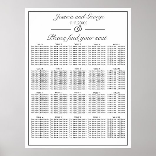 Moderne, minimale witte-zittingsgrafiek 20 tabelle poster (Voorkant)