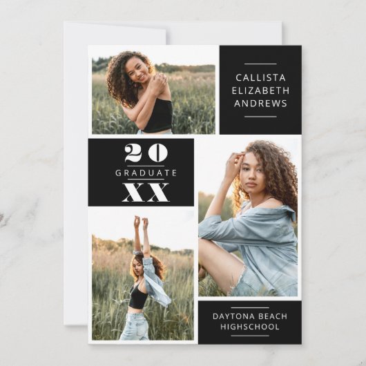 Moderne minimale witte zwarte foto-raster Afstuder Kaart (Voorkant)