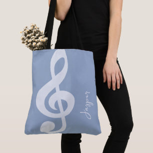Moderne minimale zachte pastelblauwe muziek symboo tote bag