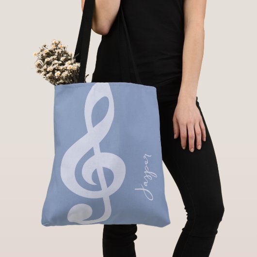 Moderne minimale zachte pastelblauwe muziek symboo tote bag (Dichtbij)